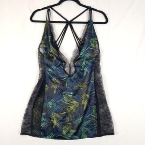 Victorias Secret Satin Chemise Medium Night Slip Lace Sides Strappy Tropical